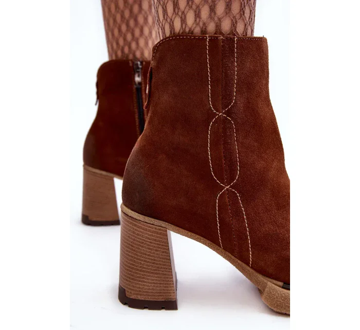 Semišové dámské kozačky na vysokém podpatku Hnědá Lemar Remilda