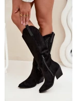 Dámské kovbojky na podpatku se zdobením Jovina – černé Dámské kovbojky na podpatku se zdobením Jovina – černé