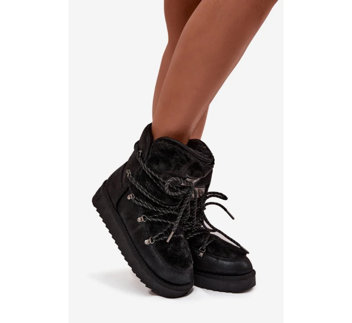 Dámské sněhule D.Franklin na platformě s kožešinou – černé