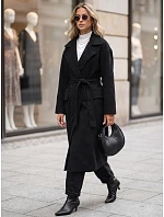 Dámský dvouřadý kabát s páskem, černý, FashionStreet NY0784 Dámský dvouřadý kabát s páskem, černý, FashionStreet NY0784