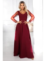 LORETTA dlouhé šaty s rukávy a výstřihem vínové model 21791769 - numoco LORETTA dlouhé šaty s rukávy a výstřihem vínové model 21791769 - numoco