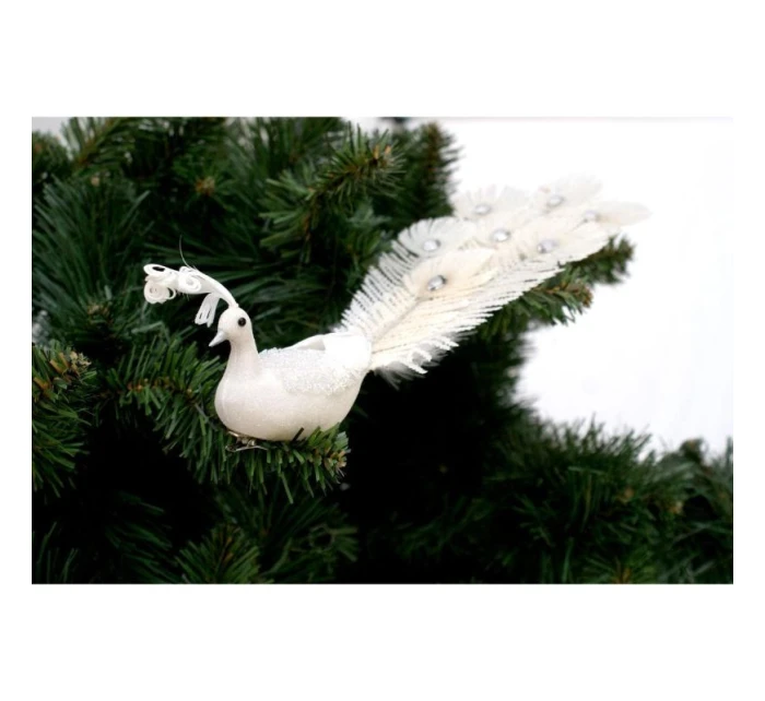 DEKORATIVNÍ PÁV NA SPONĚ NA CETKY BÍLÝ