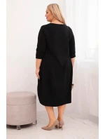 Dámská bavlněná sukýnka Plus Size s ohrnutým rukávem a kapsami černá