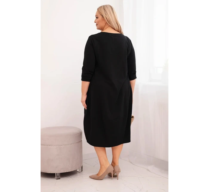 Dámská bavlněná sukýnka Plus Size s ohrnutým rukávem a kapsami černá