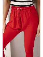 Dámské bavlněné cargo kalhoty s kapsami a řetízkem béžové