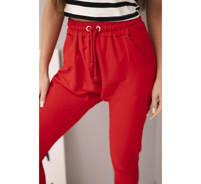 Dámské bavlněné cargo kalhoty s kapsami a řetízkem béžové