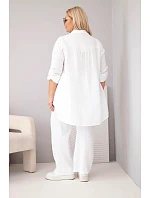 Dámský komplet Plus Size s košilí na knoflíky a kalhotami se širokými nohavicemi bílý model 22069915 - K-Fashion