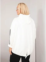 Dámská mikina Plus Size z viskózy s kapucí a ozdobnými pásky ecru barva Dámská mikina Plus Size z viskózy s kapucí a ozdobnými pásky ecru barva