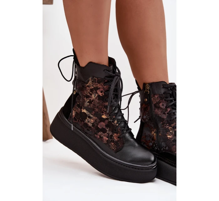 Kožené semišové boty na platformě zateplené černé 06565-01