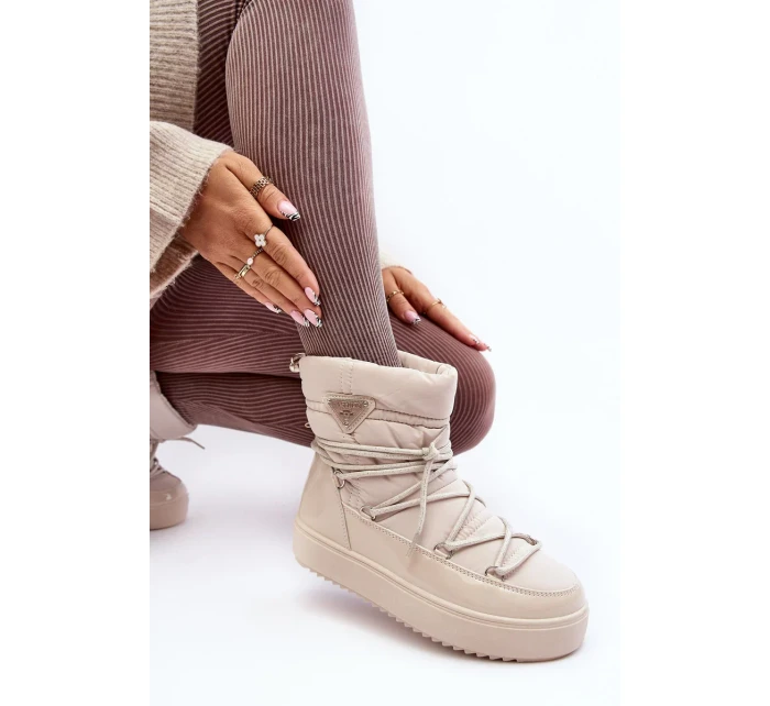 Dámské boty do sněhu na platformě se šněrováním v béžové barvě Dámské boty do sněhu na platformě se šněrováním v béžové barvě