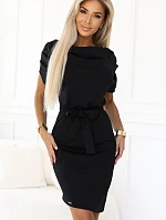 240-8 ROXI šaty s asymetrickou sukní a páskem - ČERNÁ