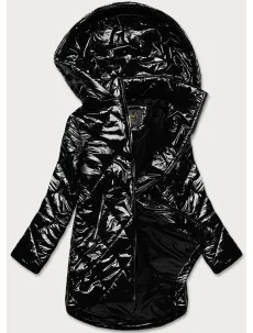 Lesklá černá prošívaná dámská bunda (LD7259BIG)