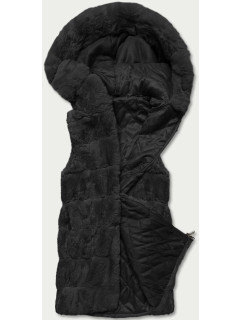 Černá kožešinová vesta s kapucí (BR8060-1)
