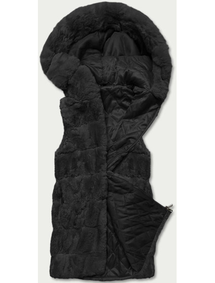 Černá kožešinová vesta s kapucí (BR8060-1)