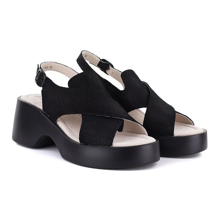 Dámské kožené sandály na platformě černé S.Barski model 22099400