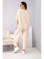 Dámský komplet máslový z viskózy mikina a kalhoty s lampasy béžový