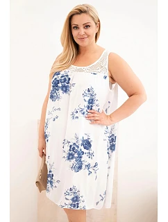 Dámské šaty Plus Size z viskózy s květinovým vzorem a krajkovým vrškem bílá