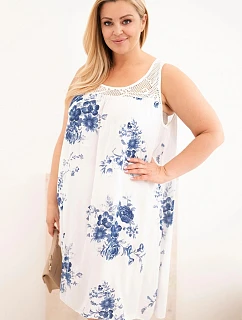 Dámské šaty Plus Size z viskózy s květinovým vzorem a krajkovým vrškem bílá