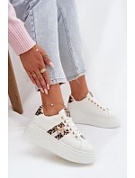 Dámské tenisky na platformě s přezkou Bílá leopardí vzor Palvessa Dámské tenisky na platformě s přezkou Bílá leopardí vzor Palvessa