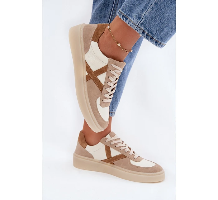 Kožené semišové dámské tenisky model 22076948 béžové - Zazoo