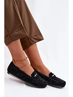 Dámské ploché mokasíny z přírodního semiše LR61-7029 Černé Dámské ploché mokasíny z přírodního semiše LR61-7029 Černé