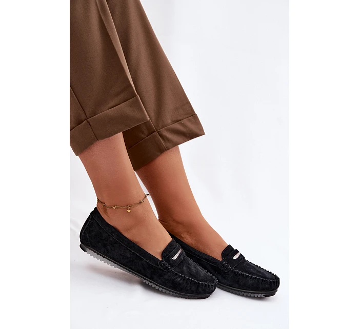 Dámské ploché mokasíny z přírodního semiše LR61-7029 Černé Dámské ploché mokasíny z přírodního semiše LR61-7029 Černé