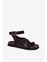 Plochá sandály z přírodního semiše D&A CR61-3049 Čokoládové