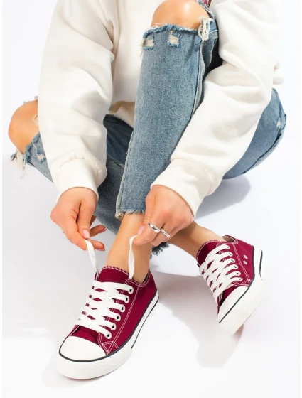Trendy Bordowy dámské tenisky bez podpatku Trendy Bordowy dámské tenisky bez podpatku