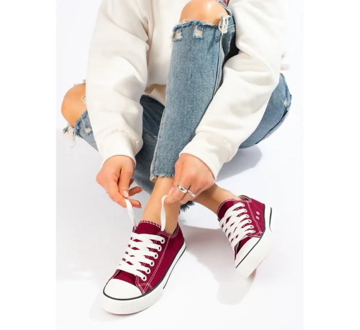 Trendy Bordowy dámské tenisky bez podpatku Trendy Bordowy dámské tenisky bez podpatku