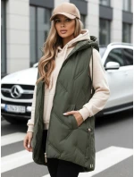 Dámská dlouhá prošívaná vesta s kapucí zelená FashionStreet TY5106 Dámská dlouhá prošívaná vesta s kapucí zelená FashionStreet TY5106