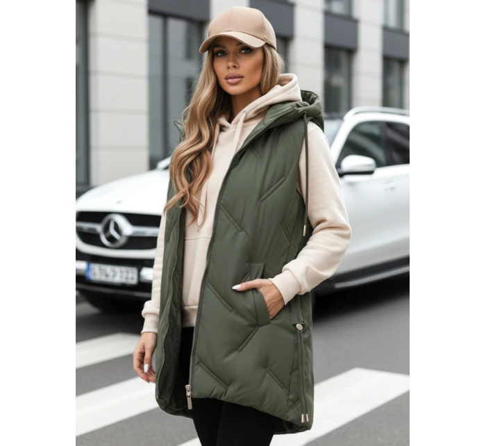 Dámská dlouhá prošívaná vesta s kapucí zelená FashionStreet TY5106 Dámská dlouhá prošívaná vesta s kapucí zelená FashionStreet TY5106