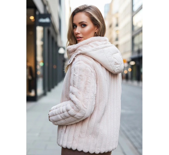 Dámská kožešinová bunda s kapucí růžová FashionStreet TY5277z