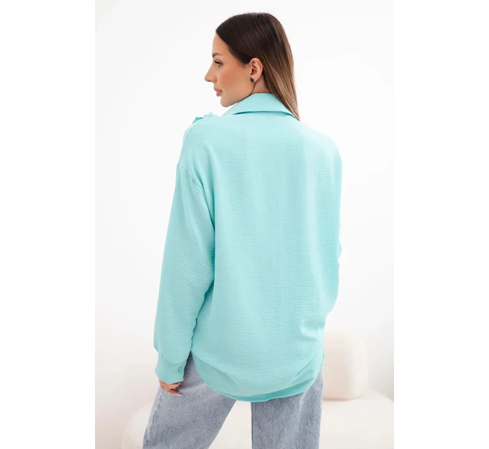 Dámská viskózová košile s dlouhým rukávem a volánky mentolová Dámská viskózová košile s dlouhým rukávem a volánky mentolová