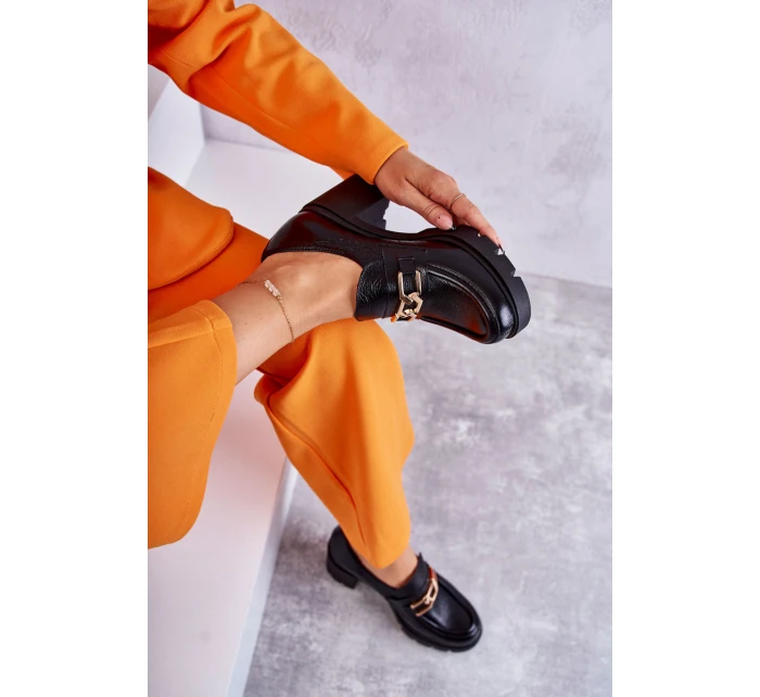 Kožené boty na se zlatým zdobením Černé model 21596585 - Boto