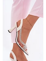 Průhledné sandály s kamínky na podpatku model 22095227 světle béžové - VINCEZA