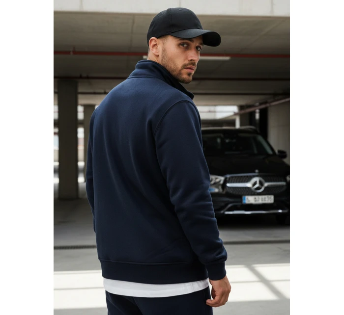 Pánská mikina na zip bez kapuce tmavě modrá BX4567