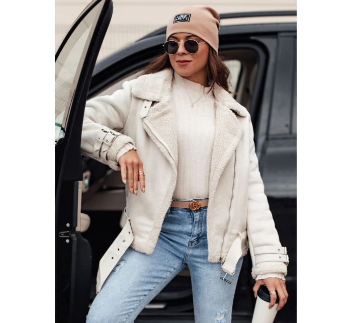 Dámská semišová bunda LEVERINO s ovčí kůží bílá FashionStreet TY4732