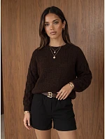 Dámský oversize svetr s copánkovým vzorem v čokoládové barvě FashionStreet MY2593 Dámský oversize svetr s copánkovým vzorem v čokoládové barvě FashionStreet MY2593