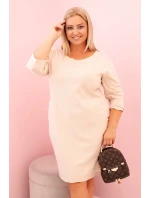 Dámská Plus Size z bavlnou s střihem a rukávem 3/4 béžová model 21259072 - K-Fashion