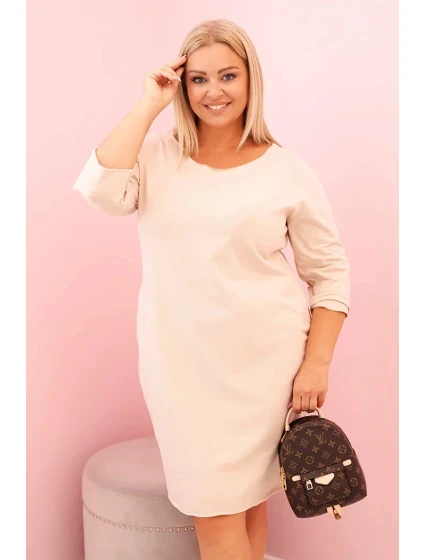 Dámská Plus Size z bavlnou s střihem a rukávem 3/4 béžová model 21259072 - K-Fashion