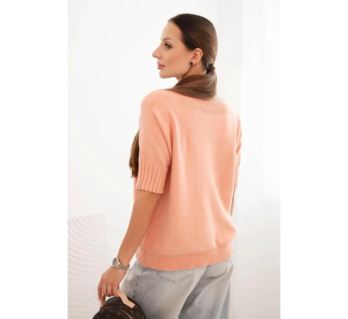 Dámský svetr z viskózy s krátkým rukávem tmavě meruňkový