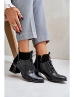 Zazoo 60503 Kožené Boty Na Podpatku Zateplené Černé