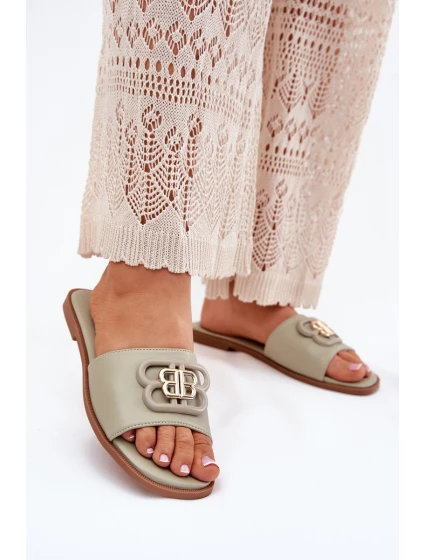 Ploché Dámské Pantofle S Ozdobným Detalem Zelené model 21699585 - Boto Ploché Dámské Pantofle S Ozdobným Detalem Zelené model 21699585 - Boto