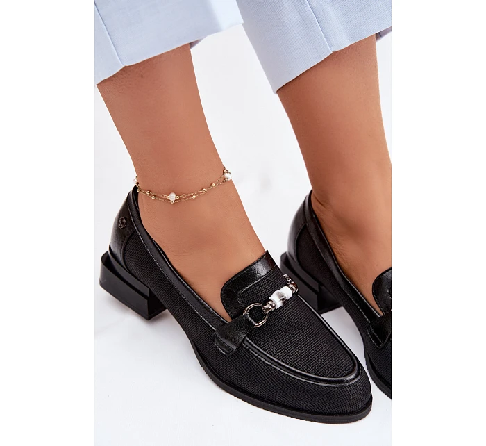 Dámské polobotky na podpatku s ozdobným detailem Černé Meliva