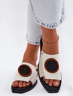 Kožené dámské geometrické pantofle Maciejka K7479-01 Béžovo-černé