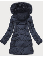 Tmavě modrá prošívaná dámská zimní bunda s kapucí (7757)
