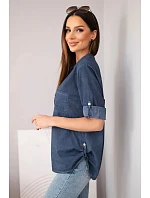 Dámská bavlněná košilová halenka s krátkým rukávem a model 22048803 tmavě modrá - K-Fashion