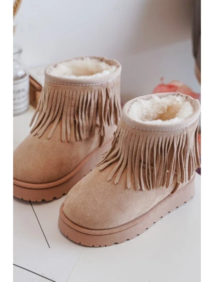 Ocieplené Botky Sněžky Dětské Se Zdobnými Frézami Bežové Nimia