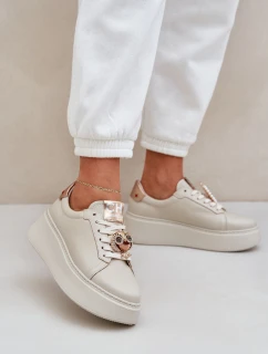 Dámské Kožené Tenisky model 21683829 Světle Béžové - CheBello