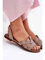 model 21694288 Pohodlné Kožené Nazouvací Sandály Tmavě Béžové - Zazoo